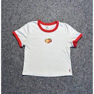 Levi’s Women’s White Ringer T-Shirt Peach Graphic Short Sleeve Casual Tee